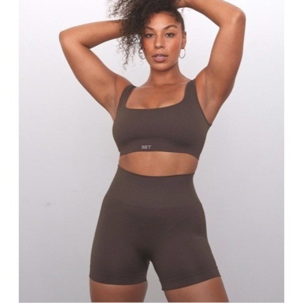 Set Active | SCULPTFLEX Ribbed Workout Set Espresso Brown Box X Bra+Shorts | S